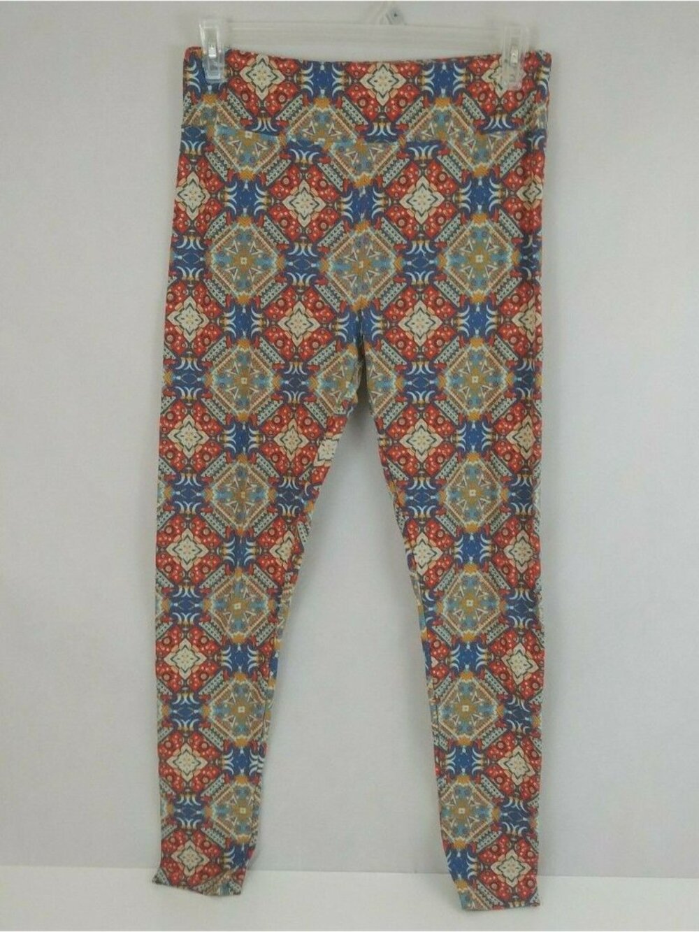 LuLaRoe Tall & Curvy Leggings Blue, Orange, Red & White Damask Mosaic Design